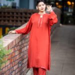 Coral Red Long Two Piece Kameez