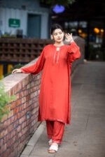 Coral Red Long Two Piece Kameez