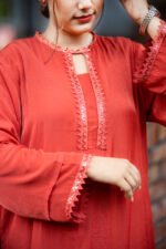 Coral Red Long Two Piece Kameez - Image 2