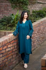 Deep Teal Long Two Piece Kameez - Image 3