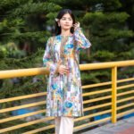 White Green Printed Single Kurti