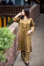 Olive Bronze Long Two Piece Kameez - Image 2