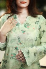 Green floral printed Single Kurti - Image 2