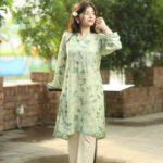 Green floral printed Single Kurti