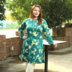 Teal Floral Printer Single Kurti