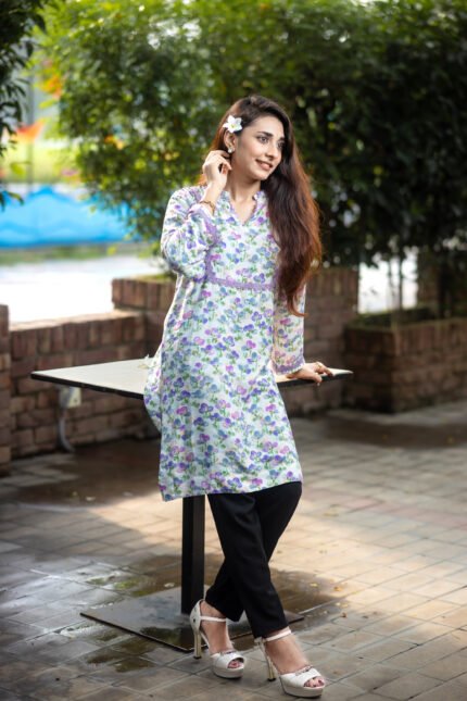 White Lavender Single Kurti